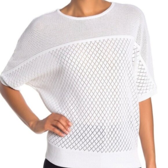Magaschoni White Dolman Pointelle Open Knit Sweater (S) - Picture 1 of 4